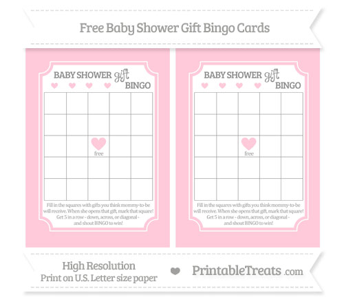 Pink Baby Shower Gift Bingo Cards — Printable Treats.com