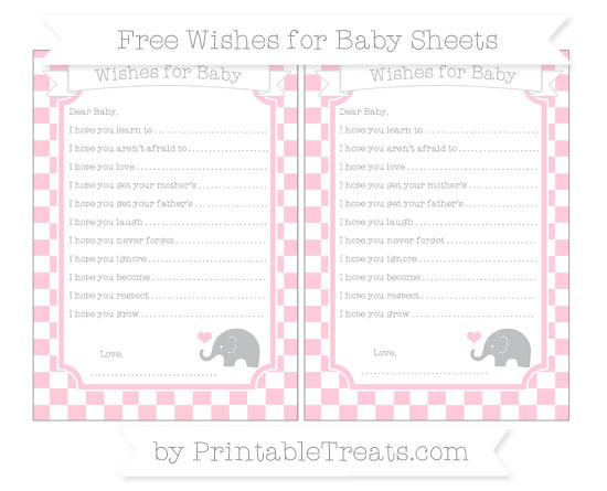Free Pink Checker Pattern Baby Elephant Wishes for Baby Sheets