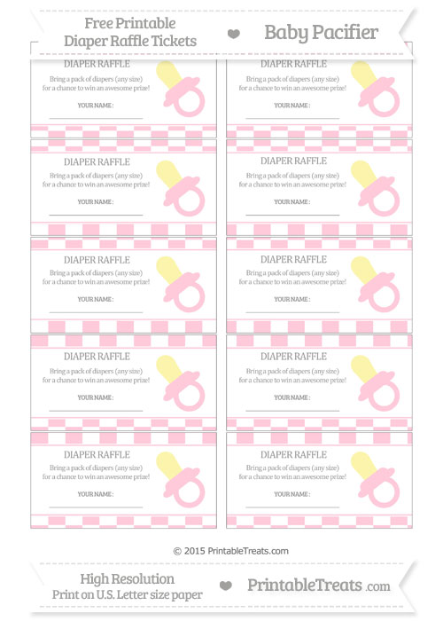Free Pink Checker Pattern Baby Pacifier Diaper Raffle Tickets