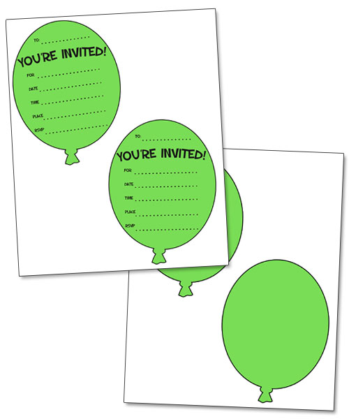 printable green balloon invitations