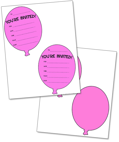 printable pink balloon invitations