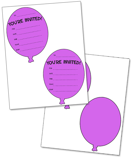 printable purple balloon invitations