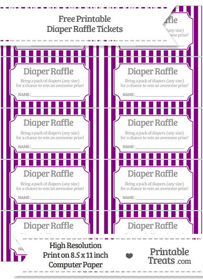 Free Purple Striped Diaper Raffle Tickets — Printable Treats.com