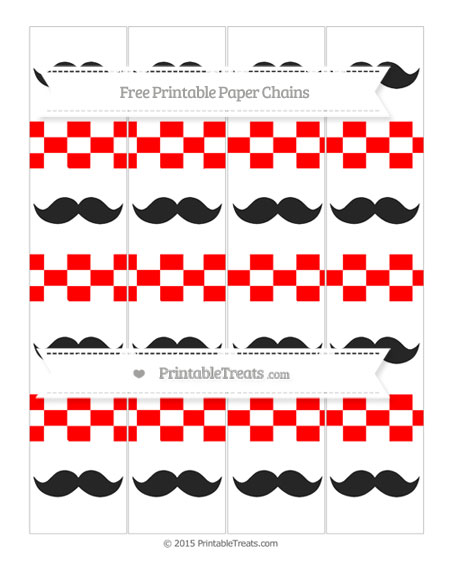 Red Checker Pattern Mustache Paper Chains — Printable Treats.com