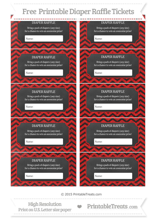 free red chevron chalk style diaper raffle tickets printable treatscom