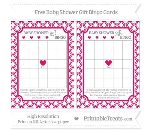 Ruby Pink Fish Scale Pattern Baby Shower Gift Bingo Cards — Printable ...