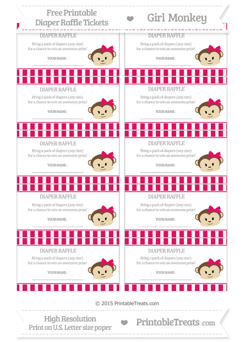 Free Ruby Pink Striped Girl Monkey Diaper Raffle Tickets — Printable ...