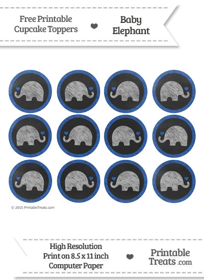 Free Sapphire Blue Baby Elephant Chalk Theme Cupcake Toppers ...