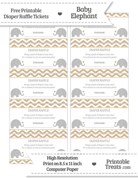 free tan chevron baby elephant diaper raffle tickets printable treatscom