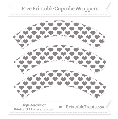 Free Taupe Grey Heart Pattern Cupcake Wrappers