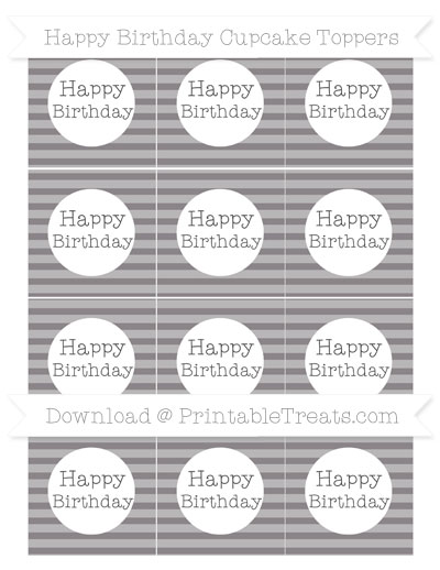 Taupe Grey Horizontal Striped Happy Birthday Cupcake Toppers ...