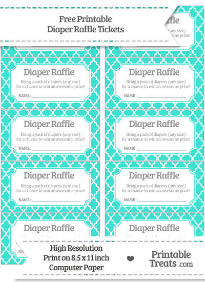 Turquoise Raffle Ticket Free Turquoise Moroccan Tile Diaper Raffle Tickets — Printable Treats.com