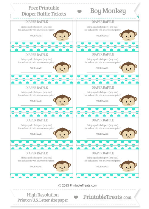Free Turquoise Polka Dot Boy Monkey Diaper Raffle Tickets — Printable ...
