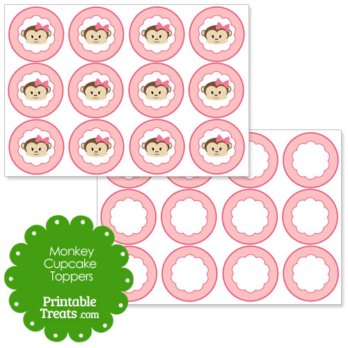 girly monkey cupcake toppers with pink background