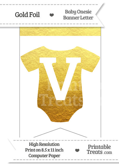 Gold Foil Baby Onesie Bunting Banner Letter V from PrintableTreats.com