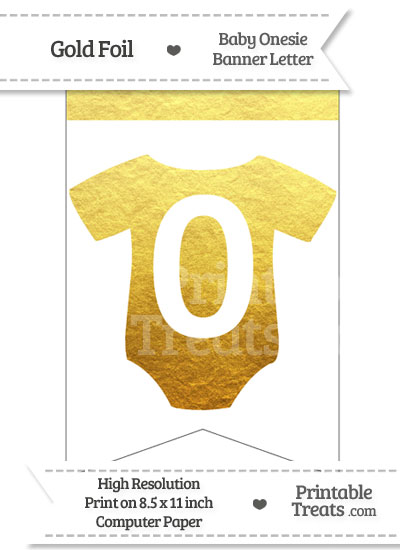 Gold Foil Baby Onesie Bunting Banner Number 0 from PrintableTreats.com