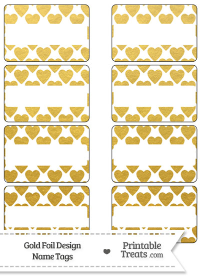 Gold Foil Hearts Name Tags from PrintableTreats.com