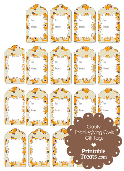 Goofy Thanksgiving Owls Gift Tags from PrintableTreats.com