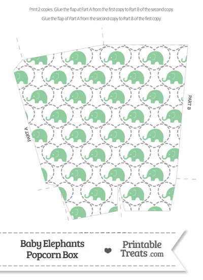 Green Baby Elephants Popcorn Box from PrintableTreats.com