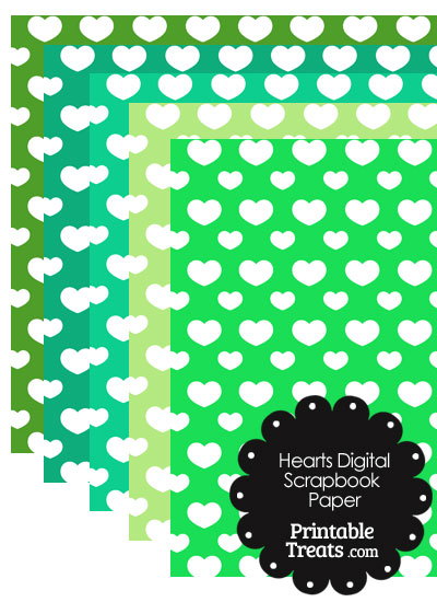 Green Background Heart Digital Scrapbook Paper from PrintableTreats.com