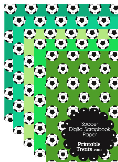 Green Background Soccer Digital Scrapbook Paper from PrintableTreats.com