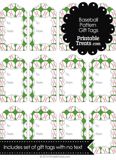 Green Baseball Pattern Gift Tags from PrintableTreats.com