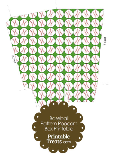 Green Baseball Pattern Popcorn Box from PrintableTreats.com