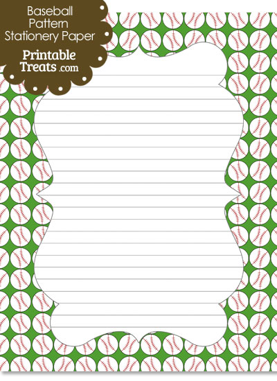 Green Baseball Pattern Stationery Paper from PrintableTreats.com