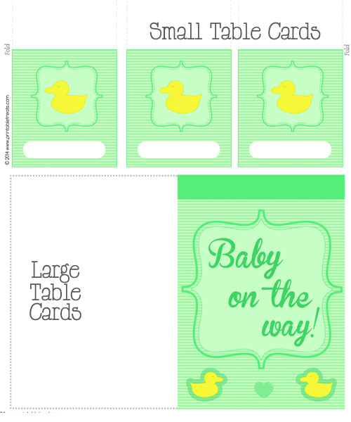 green duck baby shower table cards