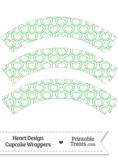 Green Heart Design Cupcake Wrappers from PrintableTreats.com