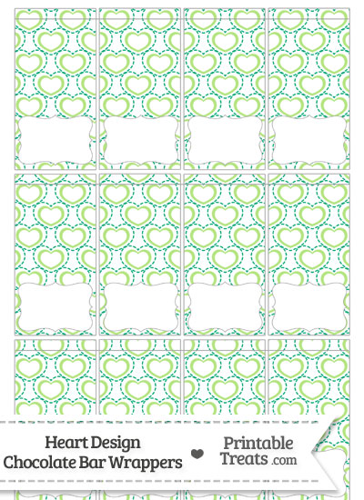 Green Heart Design Mini Chocolate Bar Wrappers from PrintableTreats.com