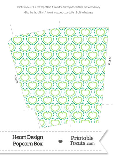 Green Heart Design Popcorn Box from PrintableTreats.com