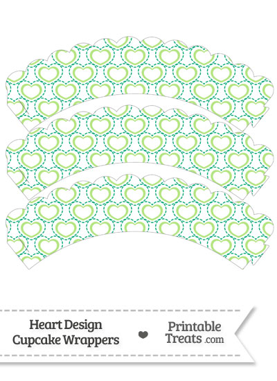Green Heart Design Scalloped Cupcake Wrappers from PrintableTreats.com