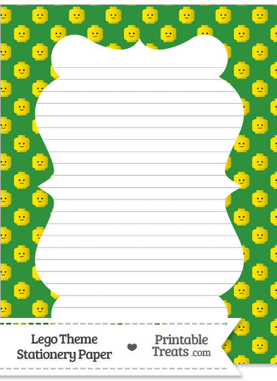 Green Lego Theme Stationery Paper from PrintableTreats.com