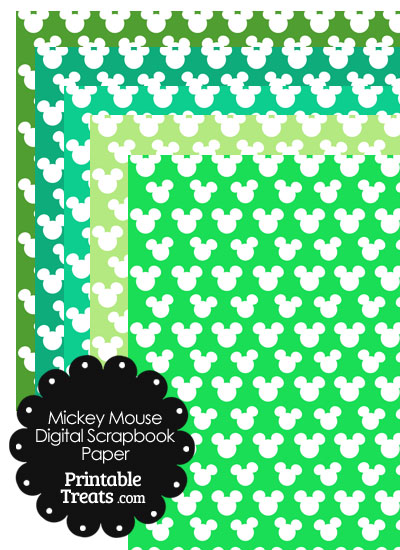 Green Mickey Mouse Head Digital Paper from PrintableTreats.com