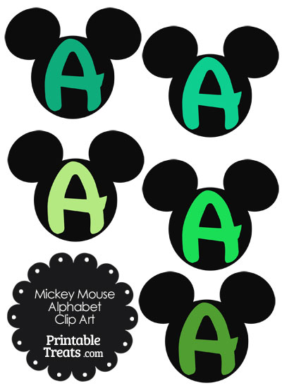 Green Mickey Mouse Head Letter A Clipart from PrintableTreats.com