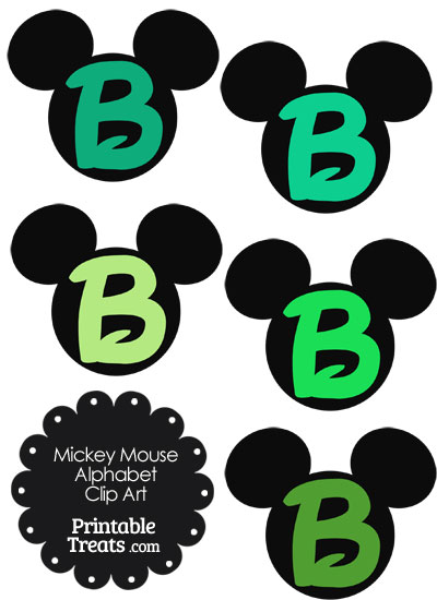 Green Mickey Mouse Head Letter B Clipart from PrintableTreats.com