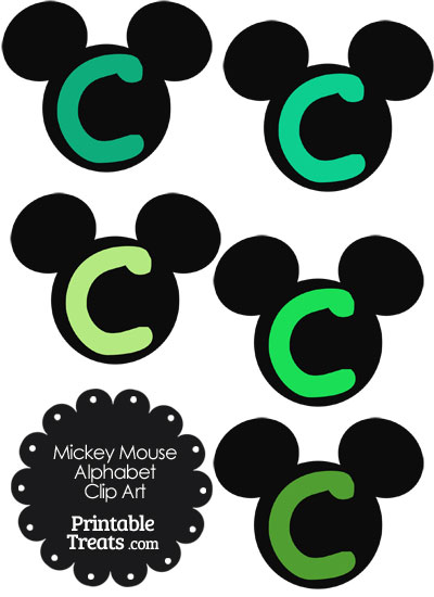 Green Mickey Mouse Head Letter C Clipart from PrintableTreats.com