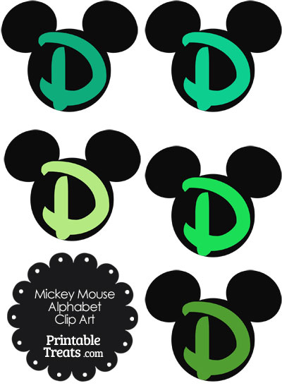Green Mickey Mouse Head Letter D Clipart from PrintableTreats.com