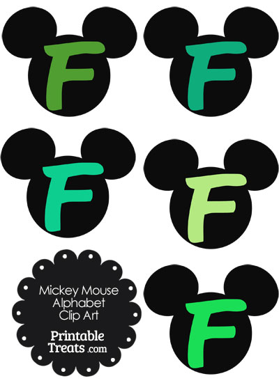 Green Mickey Mouse Head Letter F Clipart from PrintableTreats.com
