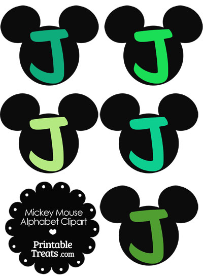 Green Mickey Mouse Head Letter J Clipart from PrintableTreats.com