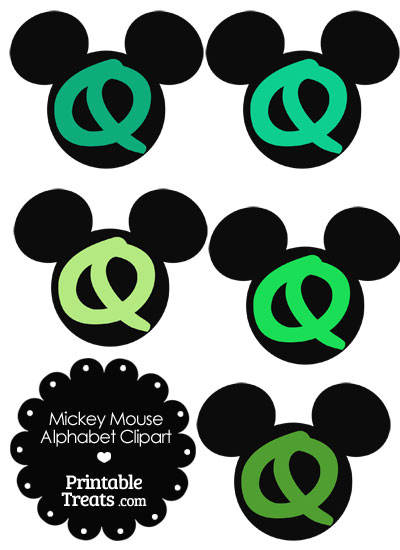 Green Mickey Mouse Head Letter Q Clipart from PrintableTreats.com