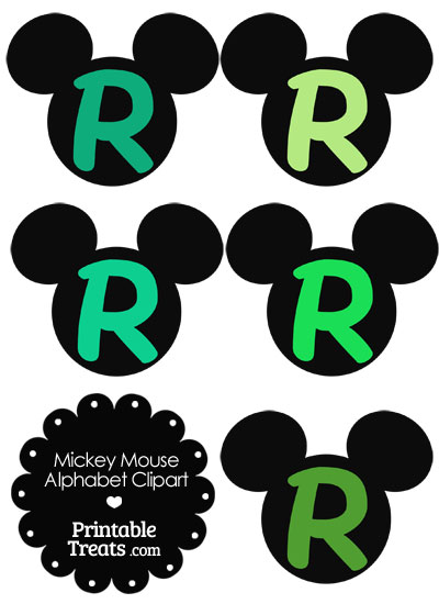 Green Mickey Mouse Head Letter R Clipart from PrintableTreats.com