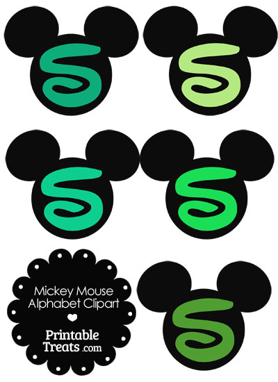 Green Mickey Mouse Head Letter S Clipart from PrintableTreats.com