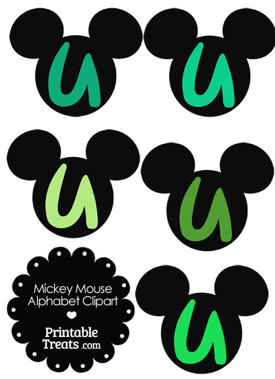 Green Mickey Mouse Head Letter U Clipart from PrintableTreats.com