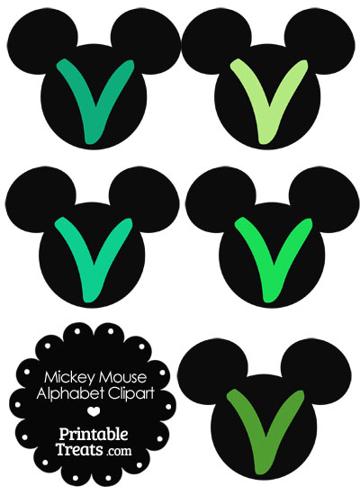 Green Mickey Mouse Head Letter V Clipart from PrintableTreats.com