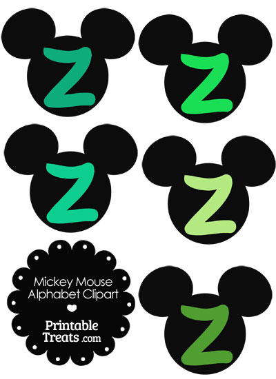 Green Mickey Mouse Head Letter Z Clipart from PrintableTreats.com