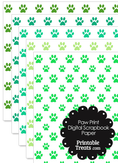 Green Paw Print Digital Scrapbook Paper from PrintableTreats.com