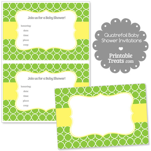 green quatrefoil baby shower invitation