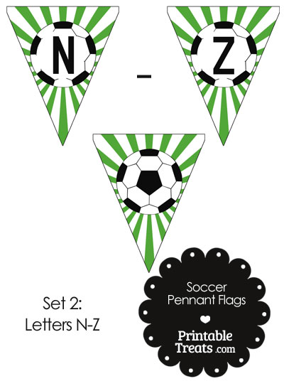 Green Soccer Party Flag Letters N-Z from PrintableTreats.com